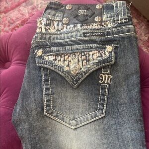 NWT Miss Me Embellished Vintage Blue Boot Cut Jeans Sz 27 inseam 32